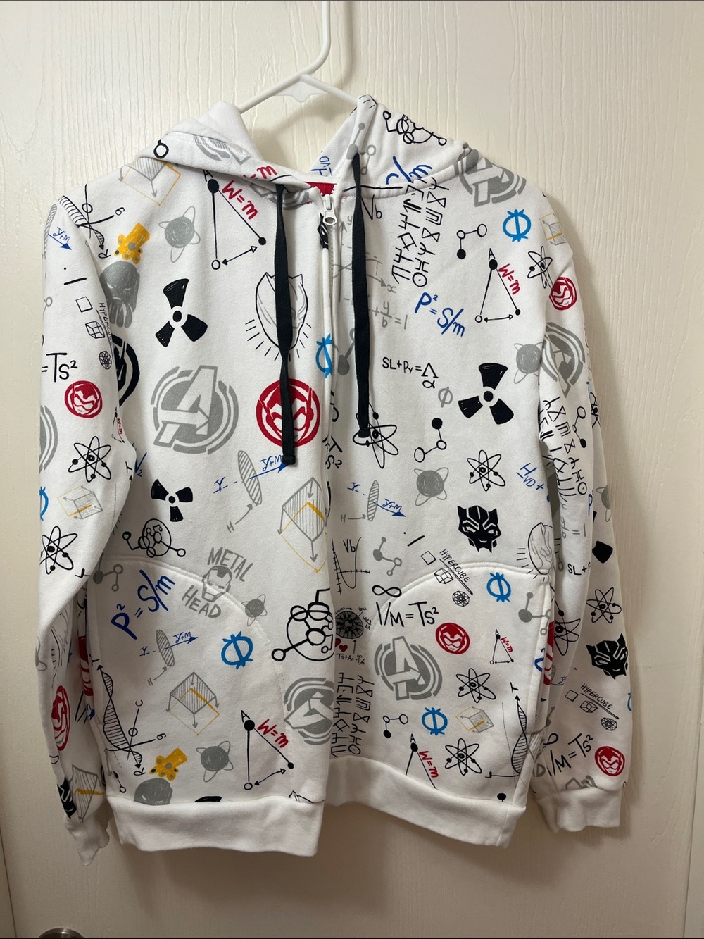 Marvel White Hoodie Jacket with Multicolor Science & Superhero Prints